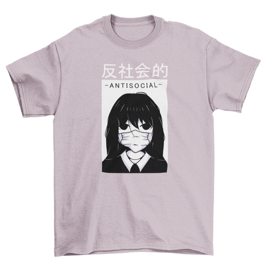 Anime antisocial girl face mask t-shirt