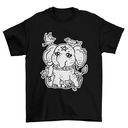 Cool Punk Fashion Goth elephant Surrounded Birds animal t-shirt design